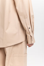 Beige stretch cotton blend overshirt