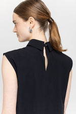 Black crinkle poplin sleeveless blouse