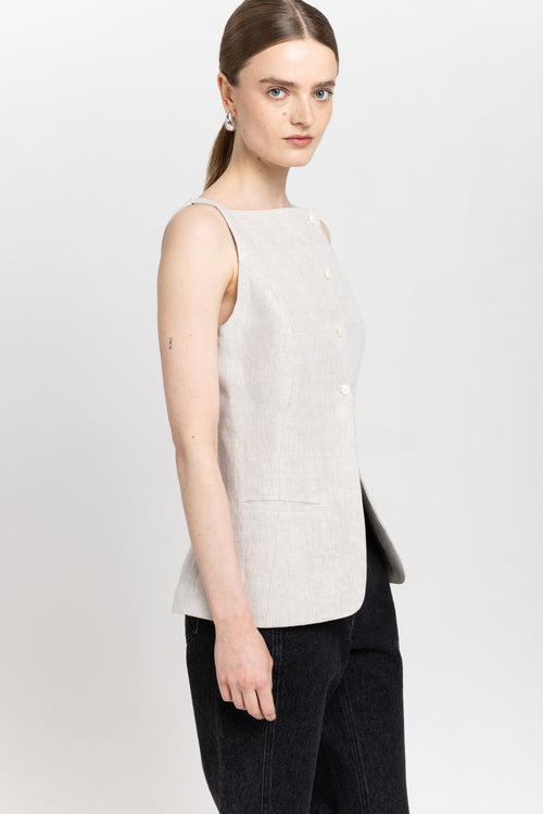 Natural classic linen vest top