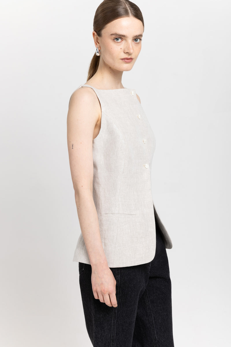 Natural classic linen vest top