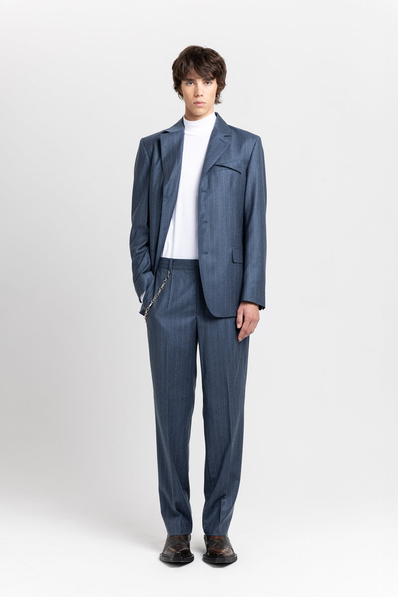 Spruce blue pinstripe soft wool tailored pants