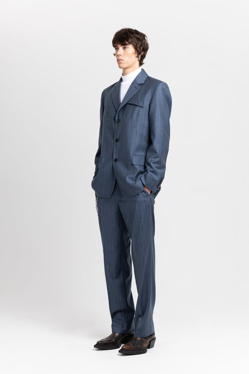 Spruce blue pinstripe soft wool tailored jacket