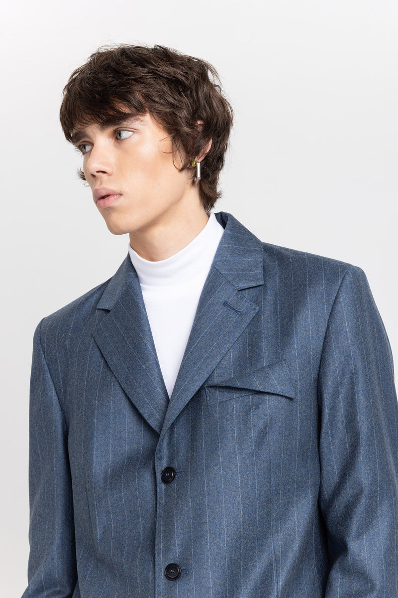 Spruce blue pinstripe soft wool tailored jacket