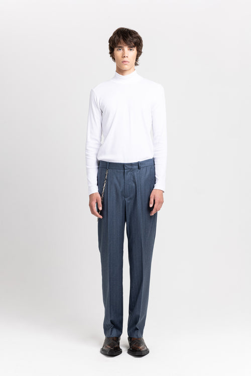 Spruce blue pinstripe soft wool tailored pants