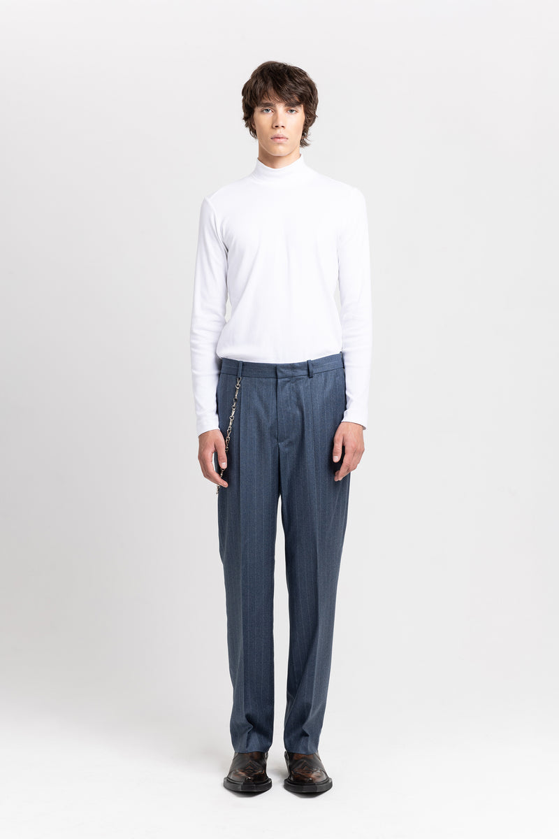 Spruce blue pinstripe soft wool tailored pants