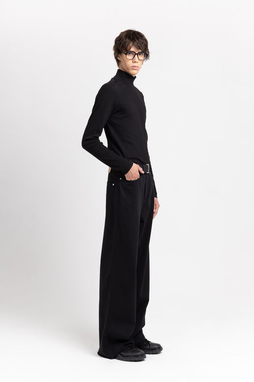 Black solid jersey wide-leg jersey pants