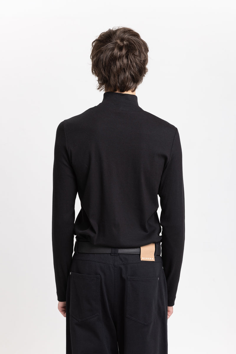 Black double jersey rib rollneck