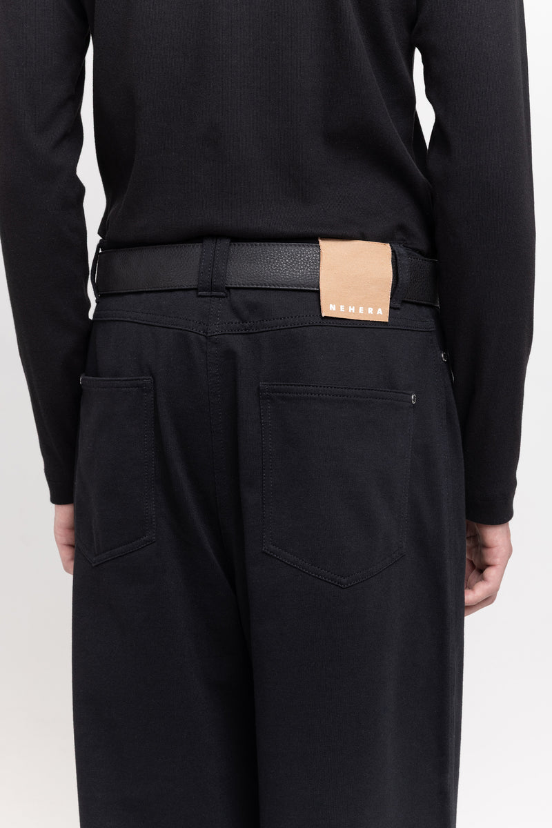 Black solid jersey wide-leg jersey pants