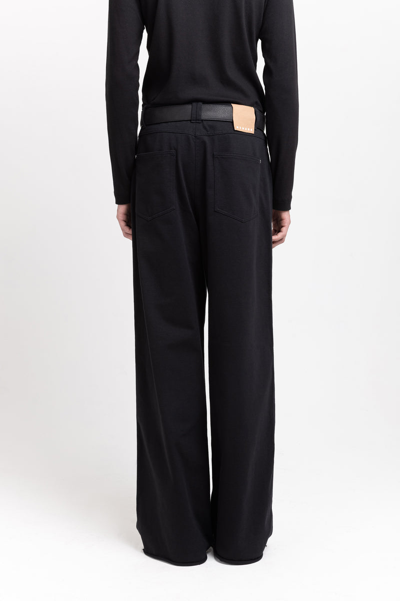 Black solid jersey wide-leg jersey pants