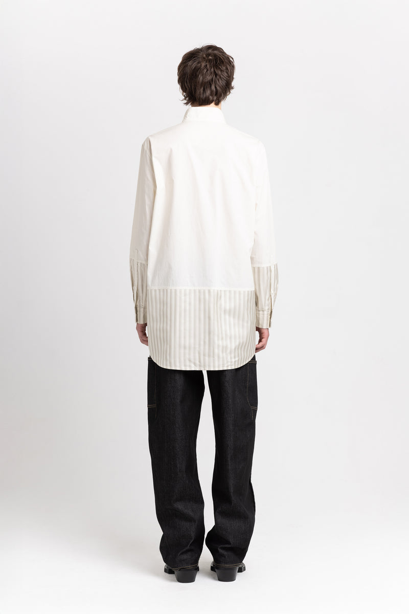 Bone crispy poplin & stripe long shirt