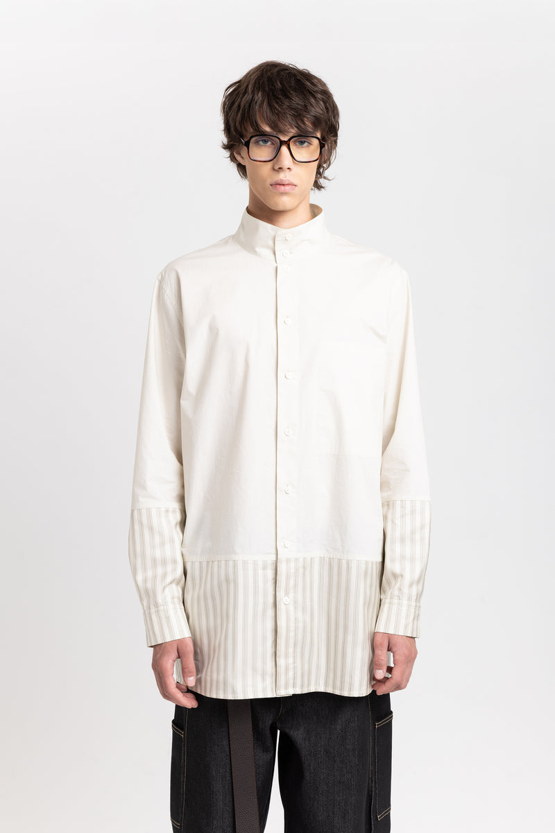 Bone crispy poplin & stripe long shirt
