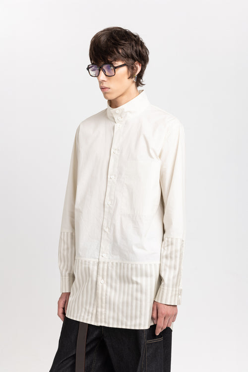 Bone crispy poplin & stripe long shirt