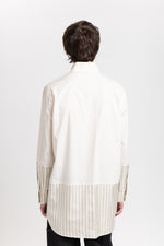 Bone crispy poplin & stripe long shirt