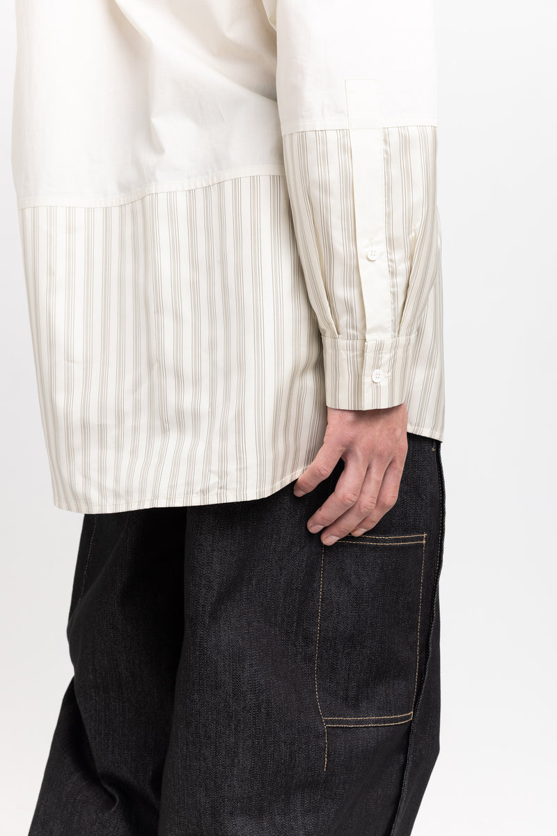 Bone crispy poplin & stripe long shirt