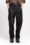 Black denim cotton stretch bow-leg jeans