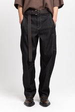 Black denim cotton stretch bow-leg jeans