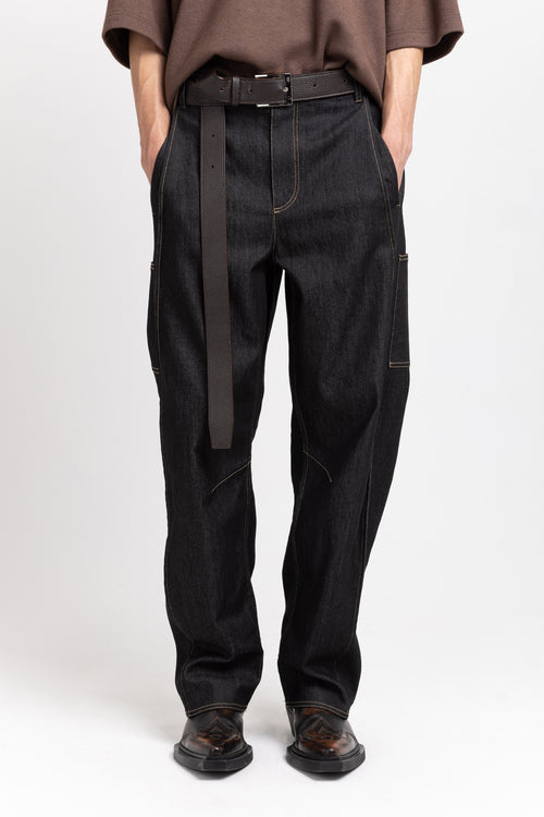 Black denim cotton stretch bow-leg jeans