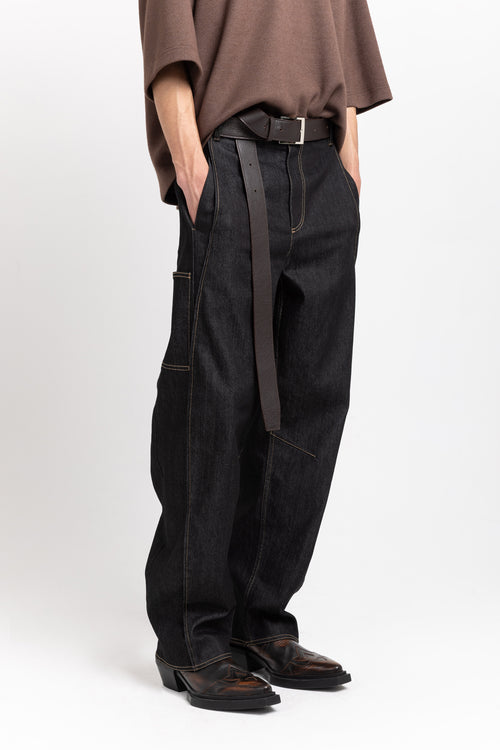 Dark brown long leather belt