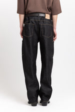 Black denim cotton stretch bow-leg jeans
