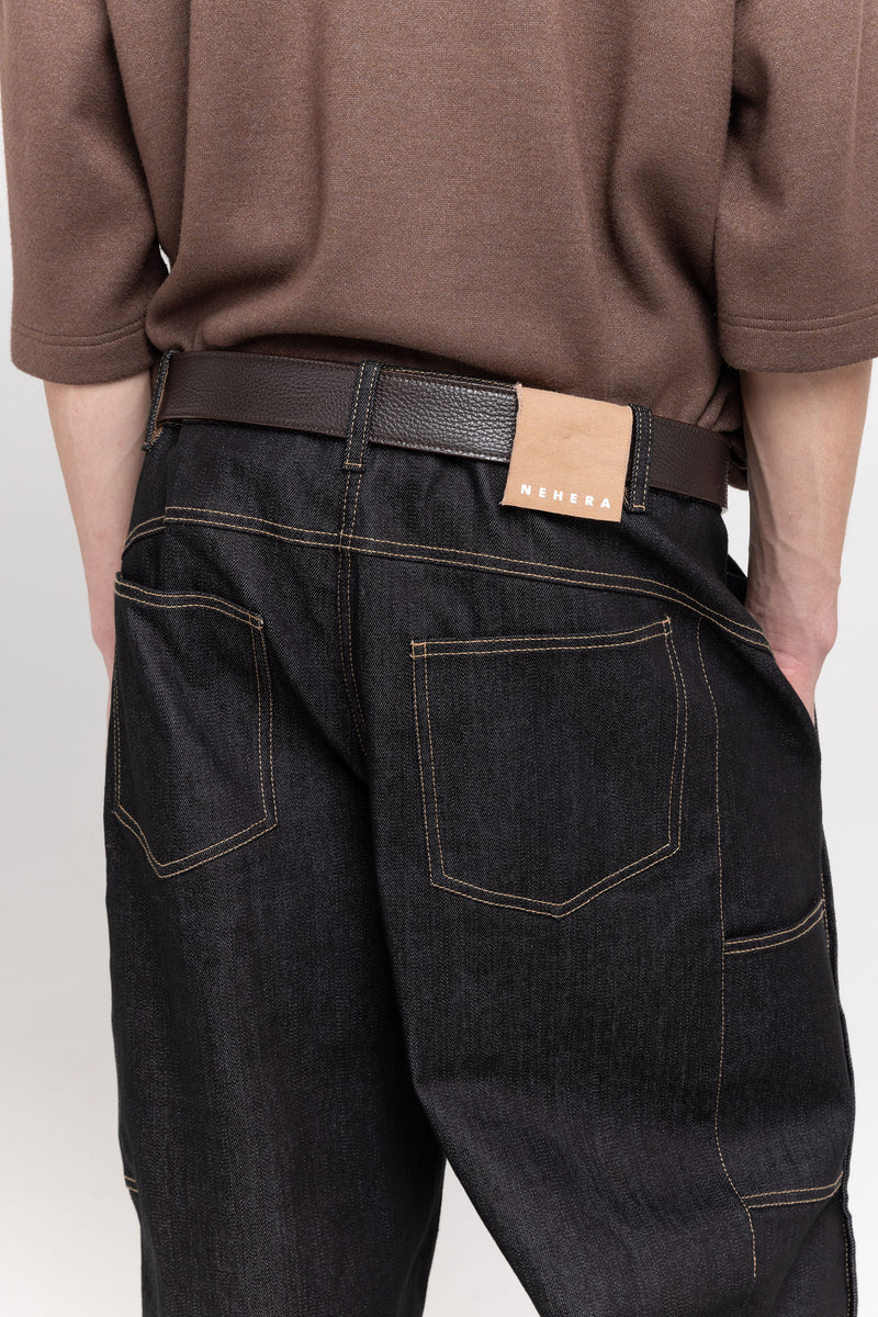 Dark brown long leather belt