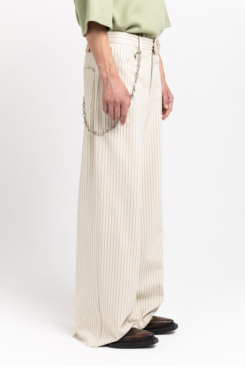 Ivory & grey striped bistretch wide-leg jersey pants