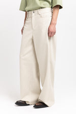 Ivory & grey striped bistretch wide-leg jersey pants
