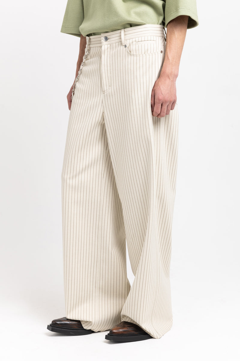 Ivory & grey striped bistretch wide-leg jersey pants