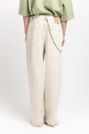 Ivory & grey striped bistretch wide-leg jersey pants