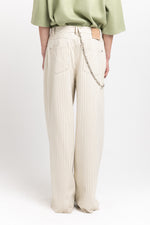 Ivory & grey striped bistretch wide-leg jersey pants