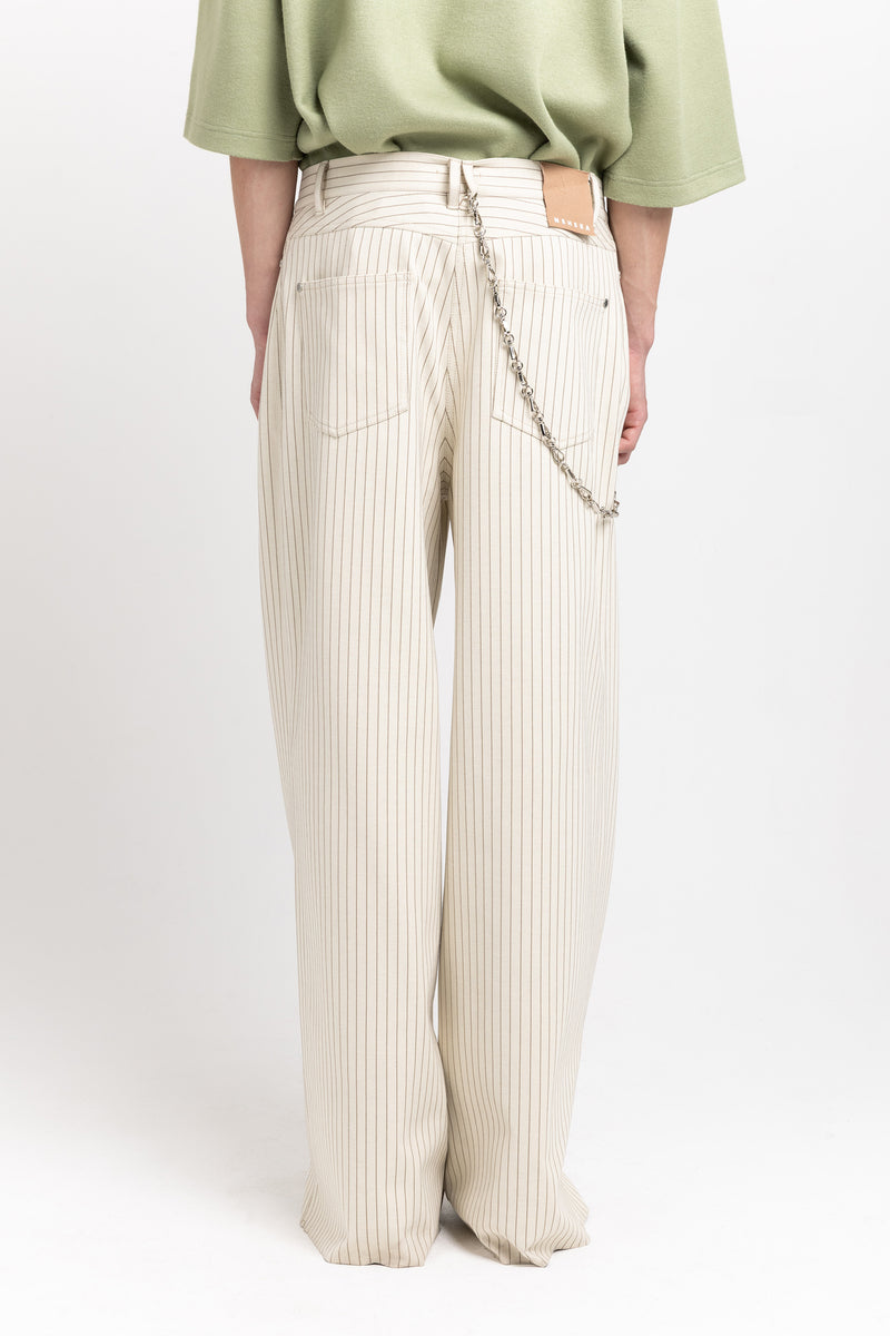 Ivory & grey striped bistretch wide-leg jersey pants