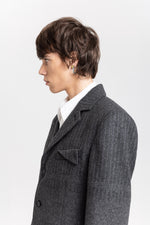 Grey & green striped flannel tailored jacket