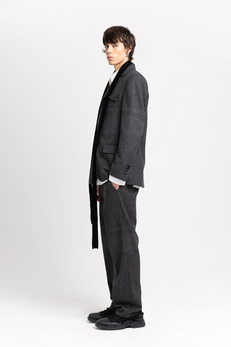 Grey & green striped flannel tailored jacket