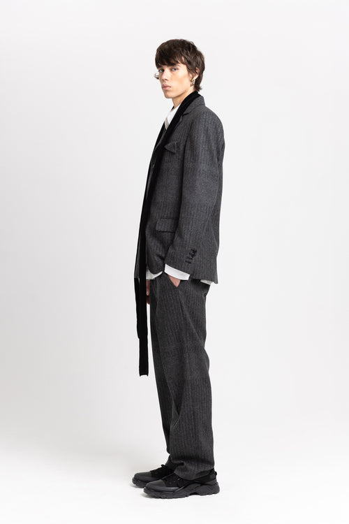 Grey & green striped flannel tailored pants
