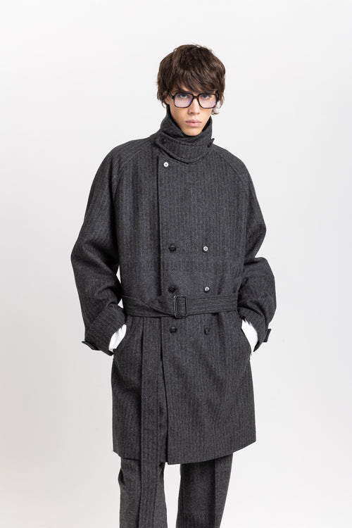 Grey & green striped flannel short coat