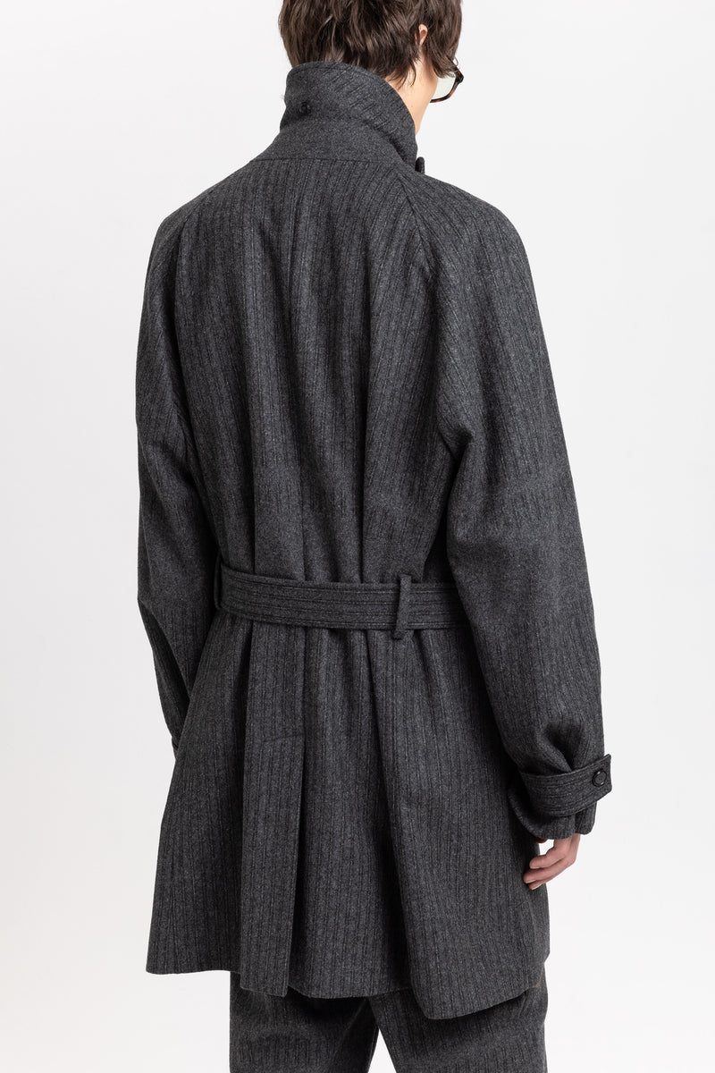 Grey & green striped flannel short coat