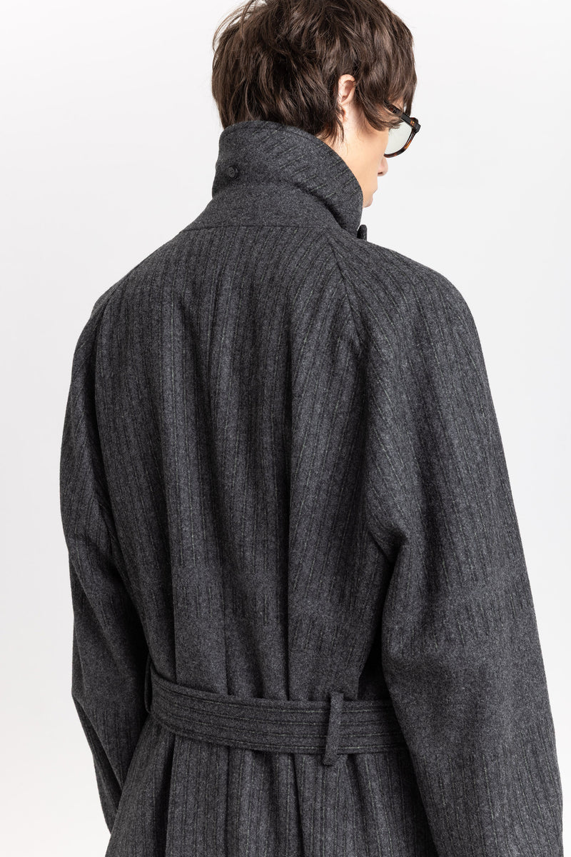 Grey & green striped flannel short coat