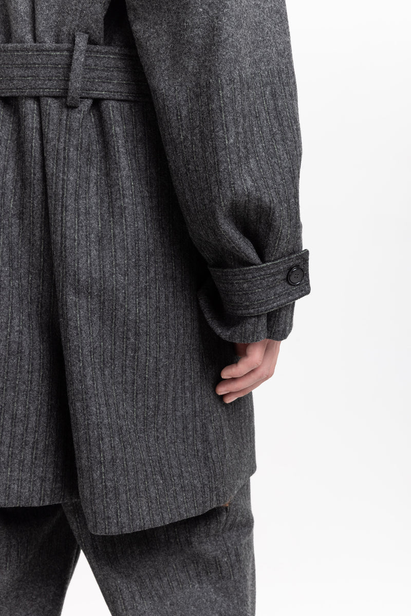 Grey & green striped flannel short coat