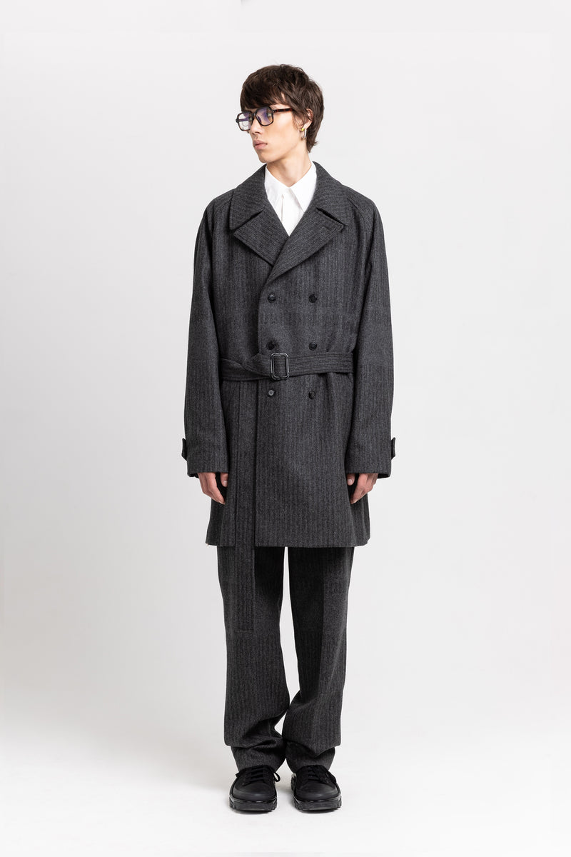 Grey & green striped flannel short coat