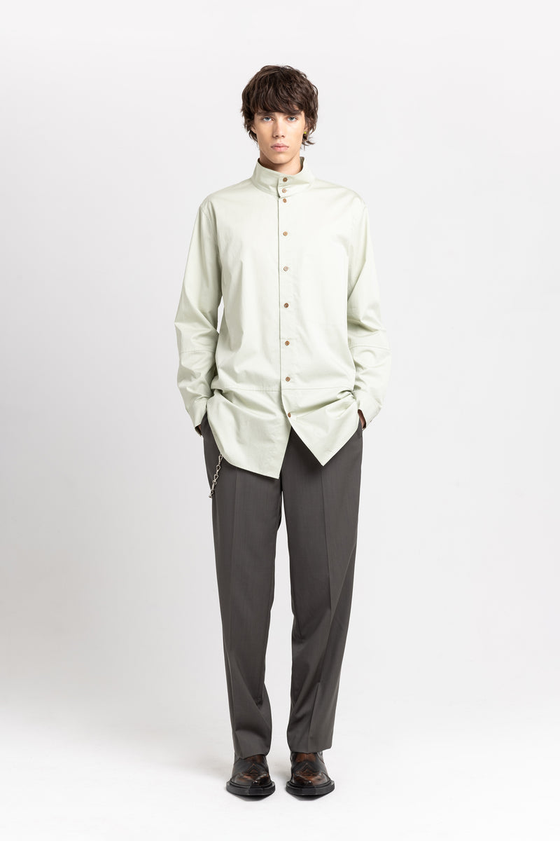 Pale sage sateen cotton poplin long shirt