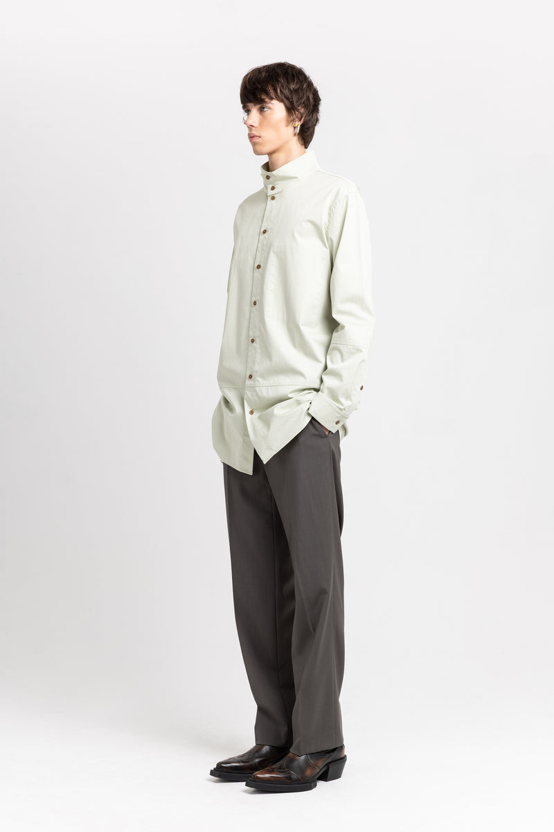 Pale sage sateen cotton poplin long shirt
