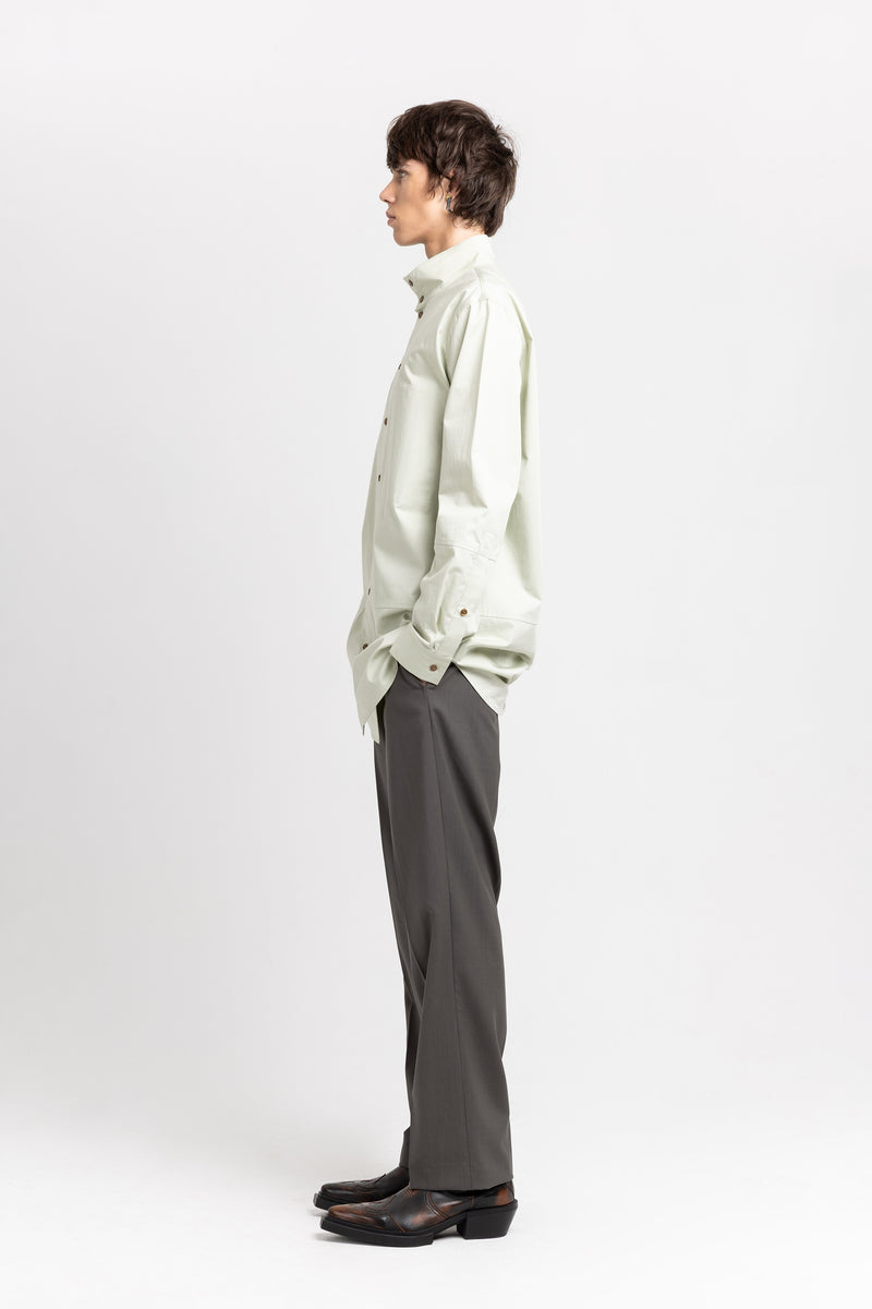Pale sage sateen cotton poplin long shirt