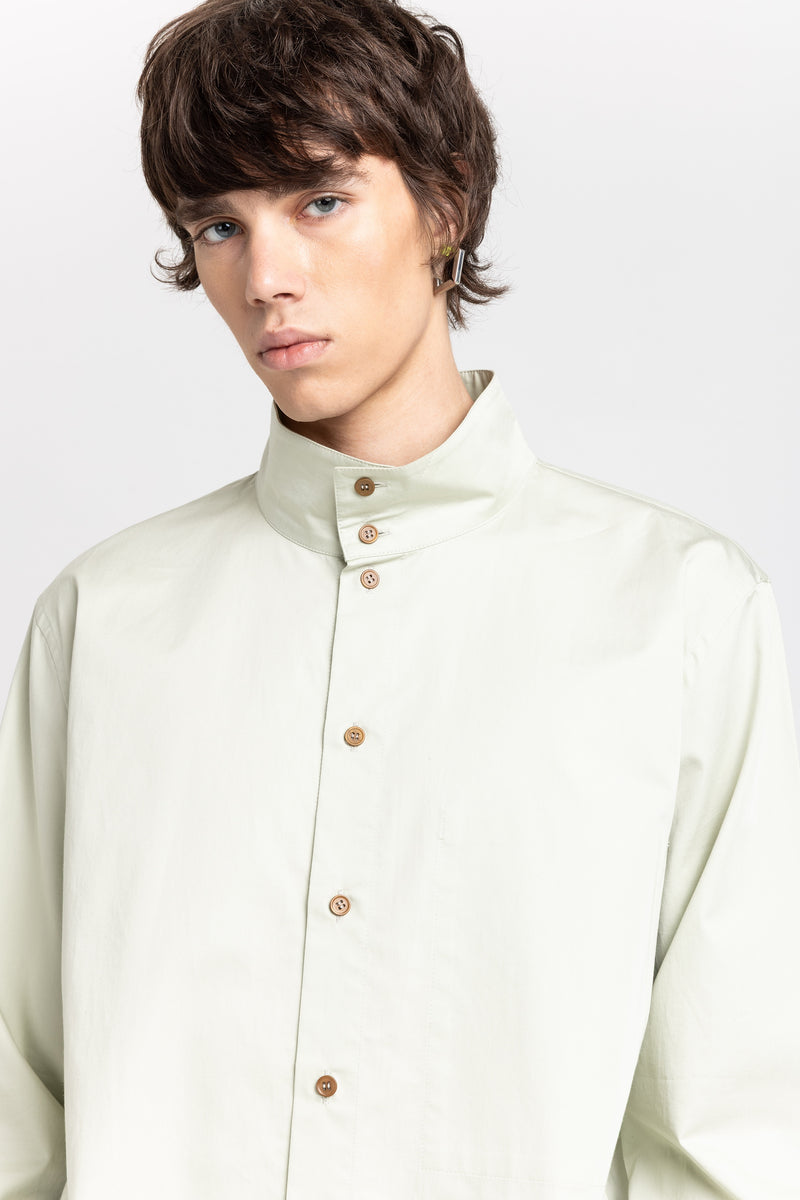 Pale sage sateen cotton poplin long shirt