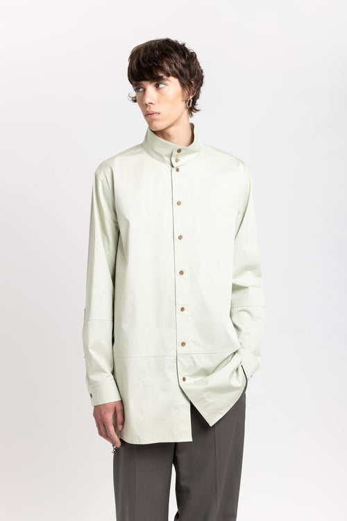 Pale sage sateen cotton poplin long shirt