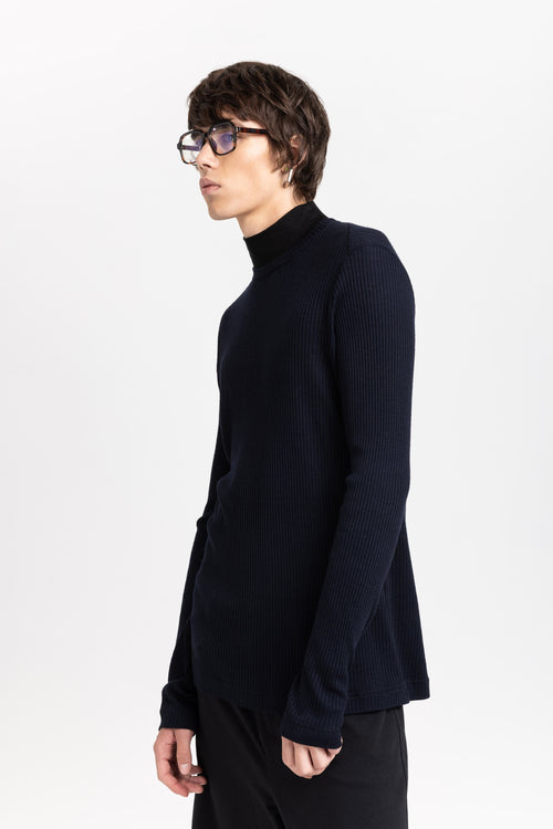 Navy & Black thin wool jersey rollneck