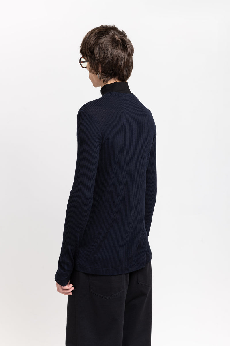 Navy & Black thin wool jersey rollneck