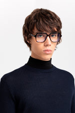 Navy & Black thin wool jersey rollneck