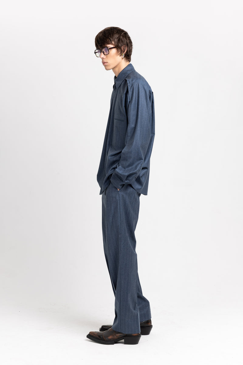 Spruce blue pinstripe soft wool relaxed shirt