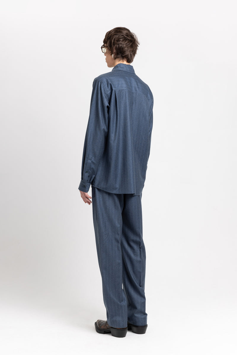 Spruce blue pinstripe soft wool relaxed shirt