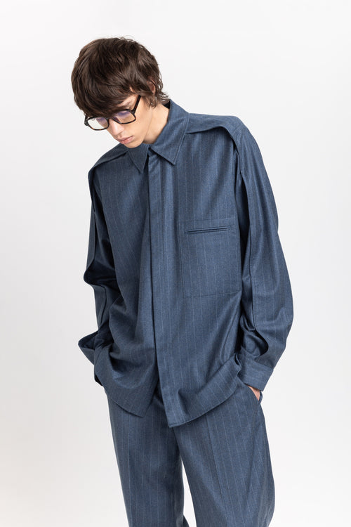 Spruce blue pinstripe soft wool relaxed shirt