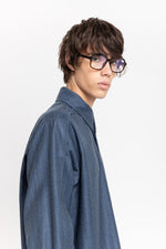 Spruce blue pinstripe soft wool relaxed shirt